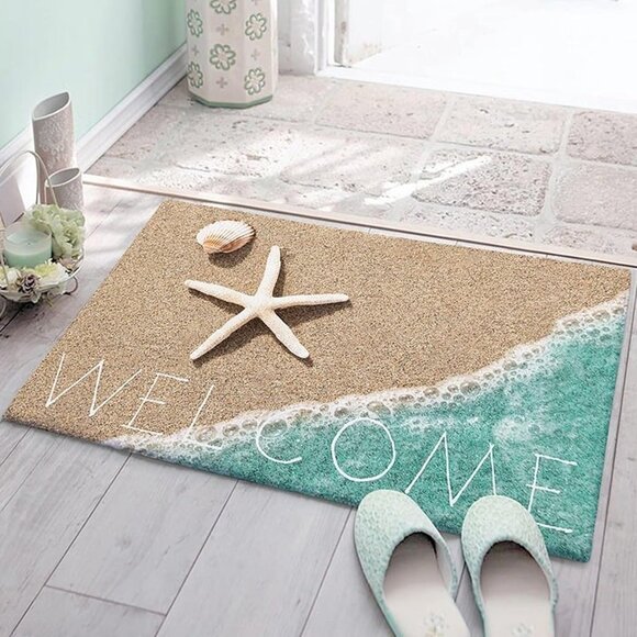 NEW Fluffy Shag Area Rug,Coastal Beach Starfish Shells 16×24in - Picture 4 of 8